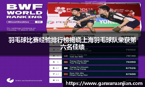 羽毛球比赛经验排行榜揭晓上海羽毛球队荣获第六名佳绩
